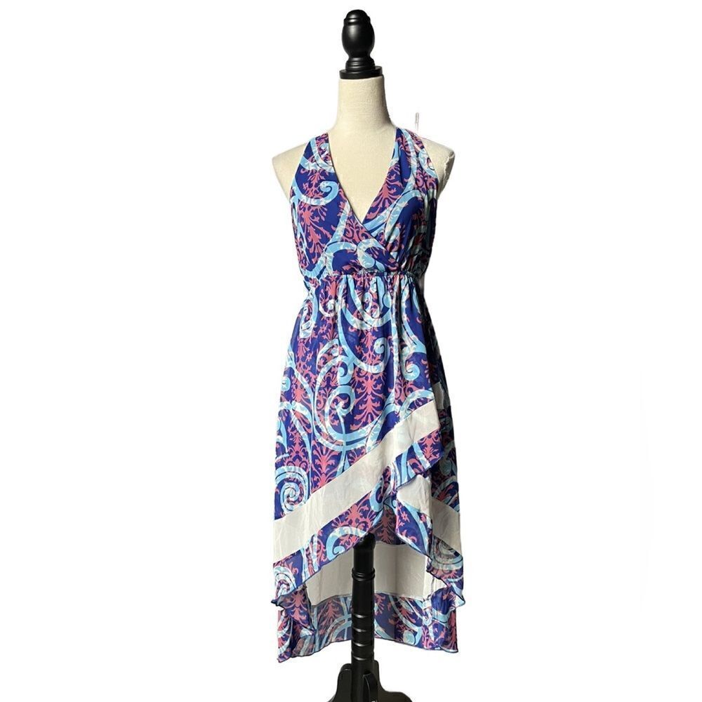 Ya Los Angeles Bright Colorful Hi/Low Racerback Dress (Size: LG Juniors)